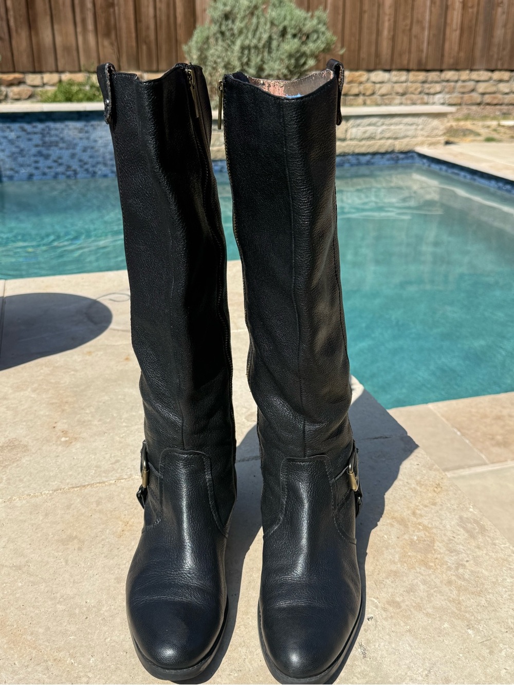 Circa Joan & David Black Leather Reyna Knee-High Women's Riding Boots